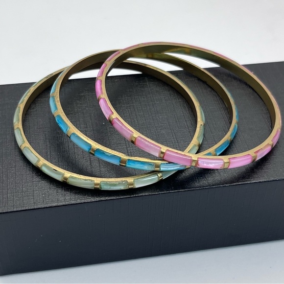 Hand Crafted Jewelry - INDIA MOP Shell Inlay Brass Bangle Stacking Boho  Bracelet Lot Bollywood